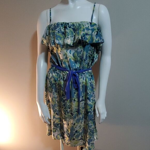 NWT Daisy Fuentes Blue & Green Splatter Dress (M) - Picture 2 of 5
